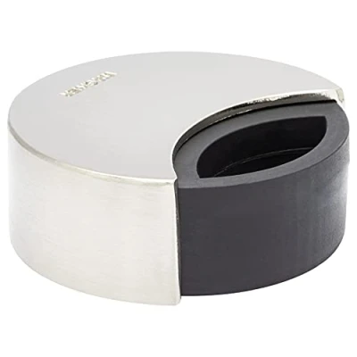 Afbeelding van WAGNER Design vloer deurstopper SCREW OR GLUE/schroef of lijm diameter Ø 50 x 18 mm, geborsteld metaal, inox look, thermoplastisch rubber, 2 stopstanden, designprijs 15515111