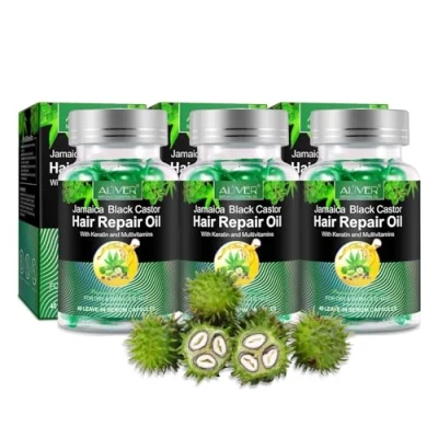 Afbeelding van P Beauty 3 x castorolie, castorolie capsules met keratine en vitaminen, 40 voor uitwendig gebruik, haarolie haargroei hoofdhuidverzorging, haarverzorging, tegen haaruitval
