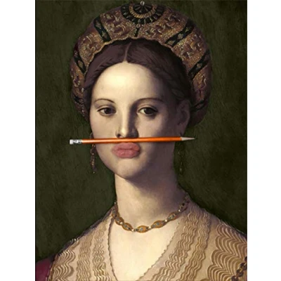 Afbeelding van HERWS Grote Poster Retro Speelse Meisje Met Potlood Mond Posters En Prints Canvas Schilderijen Muur Art Foto&#039;s Voor Woonkamer Decor (geen Frame)