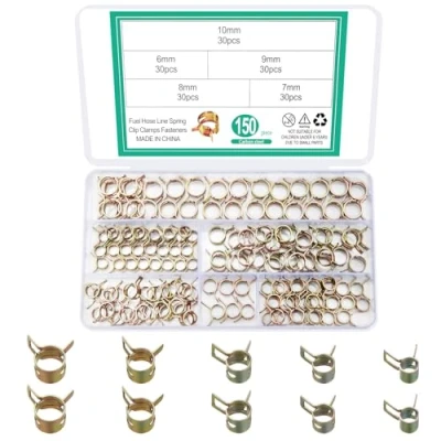 Afbeelding van 150 stuks slangklemmen, veerklemmen, brandstofleiding, veerbandklemmen, set voor luchtslang, waterleiding 6 mm/7 mm/8 mm/9 mm/10 mm