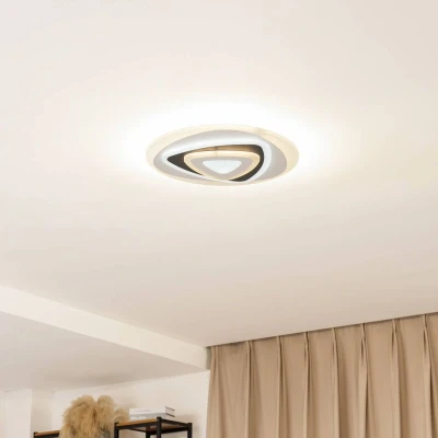 Afbeelding van Lindby LED plafondlamp met dimmer 1licht metaal, kunststof H: 6 cm wit, antraciet, opaal Inclusief lichtbron