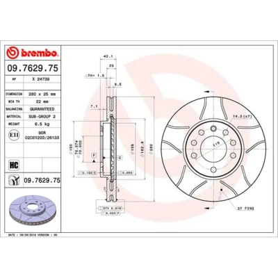 Afbeelding van Brembo Remschijf 09.7629.75