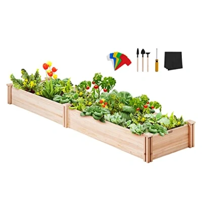 Afbeelding van VEVOR Verhoogd bed, 7,9 x 2 0,8 cm, houten plantenbak, buiten plantbakken met open bodem, voor het kweken van bloemen, groenten, kruiden in de achtertuin, tuin, terras, balkon, Burlywood, 2,4 0,6