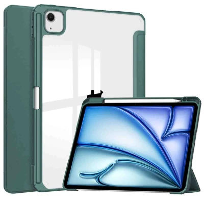 Afbeelding van iPad Air 13 inch (2024) M2 Hoes: iMoshion Trifold Hardcase Bookcase Shockproof/Valbescherming Bookcase,Hardcase Donkergroen Kunststof Tablet