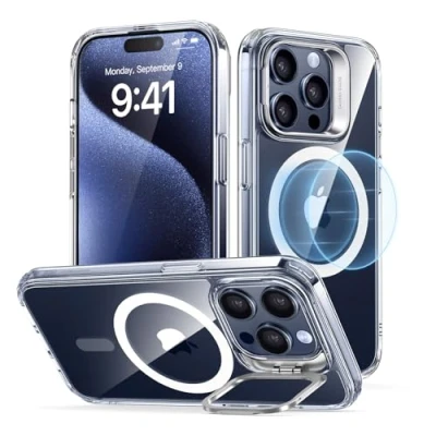 Afbeelding van ESR Classic Hybrid HaloLock Hoesje Geschikt voor Apple iPhone 15 Pro Compatibel met MagSafe Back Cover Standaard Camera Kickstand Transparant