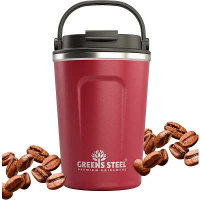 Afbeelding van Herbruikbare koffiemok To Go, 350 ml, rood, drinkbeker met deksel en handgreep, verzonden thermobeker voor warme koude dranken, lekvrije mok thee, koffie, BPA vrij