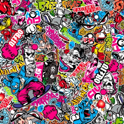 Afbeelding van AutoStyle Stickerbomb Folie Graffiti design 1 Rol 60x200cm zelfklevend