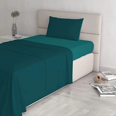 Afbeelding van Italian Bed Linen Natural Color beddengoedset, 100% katoen, benzine groen/fles groen, kleine dubbele verpakking