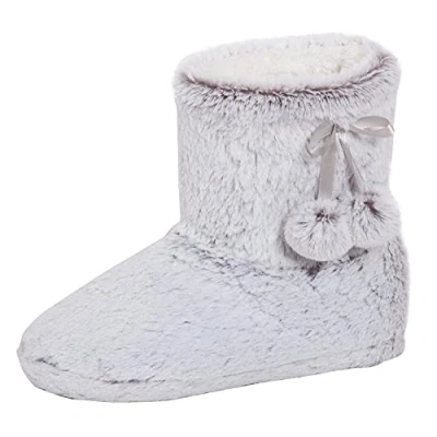 Afbeelding van Womens Faux Fur Slipper Laarzen Dames Memory Foam Fleece Gevoerde Pluche Bootie Slippers Huisschoenen, Grijs, 7/8 UK