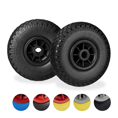 Afbeelding van Relaxdays steekwagenwiel 2 stuks 25 mm kunststof velg anti lek band 3.00 4 inch zwart