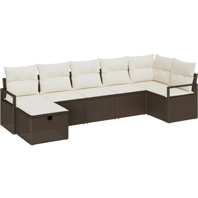 Afbeelding van vidaXL 7 delige tuinbankset met kussens in bruin poly rattan