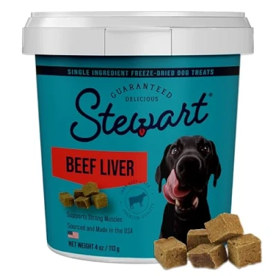 Afbeelding van Stewart Individueel ingrediënt gevriesdroogde rauwe hondensnacks, runderlever, 118 ml, hersluitbare doos, trainingslekkernijen of maaltijdtopper honden, eiwitrijk, graanvrij, glutenvrij