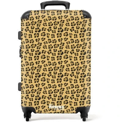 Afbeelding van NoBoringSuitcases.com Grote koffer Luipaardprint op goudgele achtergrond Reiskoffer met 4 wielen Trolley wieltjes Rolkoffer groot 72 liter Ruimbagage valies 20kg Valiezen voor volwassenen