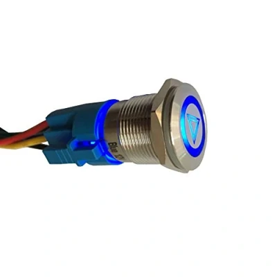 Afbeelding van Mintice Roestvrij Staal Auto Vrachtwagen Tuimelschakelaar Drukschakelaar Schakelaar Wipschakelaar 19mm 12V 5A Blauw Licht Alarmverlichting Waarschuwing Noodgevaar Stekker Draad
