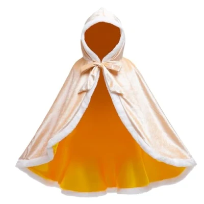 Afbeelding van Proumhang Hooded Manchet Cape Mid Lengte Prinses Mantel Fluwelen Meisjes Halloween Carnaval Kerst Maskerade Kostuum Goud S