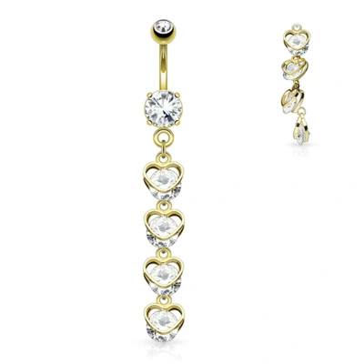 Afbeelding van Navelpiercing 4 verticale hartjes hanger gold plated 14kt.