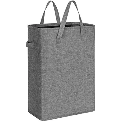 Afbeelding van Slanke wasmand, kleine opvouwbare waszak, smalle wasmand met handgreep, 45 l, grijs gespikkeld