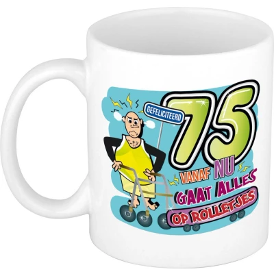 Afbeelding van Bellatio Decorations Cadeau / Verjaardag mok 75 jaar man rollator keramiek mannen cadeautjes feest mokken