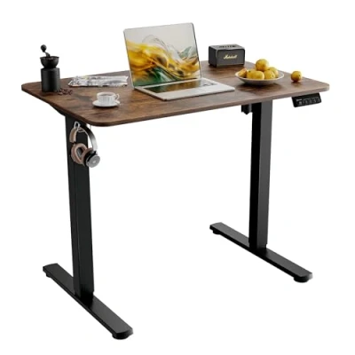 Afbeelding van ERGOMAKER Elektrisch in hoogte verstelbaar bureau, 110 x 60 cm, verstelbare tafel met splitplaat, ergonomische voor kantoor (Zwart frame + Roestbruin bureaublad, 90x60 cm)
