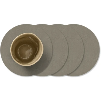 Afbeelding van LIND DNA Onderzetters Nupo Leer Flint Grey ø 10 cm 4 Stuks