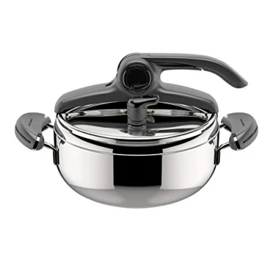 Afbeelding van Lagostina Mia Lagoeasy&#039;UP 3,5 l snelkookpan van roestvrij staal 18/10, Ø 22 cm, stoompan voor inductie en gas, vereenvoudigd openen het deksel, met 3 laags irradial plus bodem