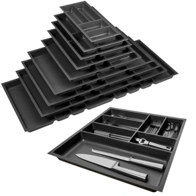 Afbeelding van ORGA BOX 3 Besteklade diepte: 473 x breedte: 491 mm antraciet met zeildoekstructuur voor 60 cm laden, bijv. in Nobilia keukens vanaf 08.2012.