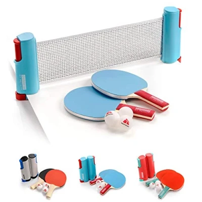 Afbeelding van Set van 1 net, 2 tafeltennisbatjes en 3 draagbare ballen, uittrekbaar, in lengte verstelbaar tot 170 cm, accessoires voor (Sunrise, rood)
