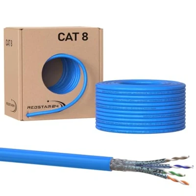 Afbeelding van Redstar24 50m CAT 8 installatiekabel, netwerkkabel, CAT8.1, LAN, halogeenvrije CAT8 kabel, datakabel, tot 40 Gbit/s, overdrachtssnelheid, ethernetkabel AWG 22