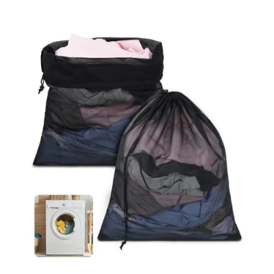 Afbeelding van OTraki waszakken groot voor wasmachine 50 x 60 cm, set van 2 met trekkoord, wasnet, fijnmazig, herbruikbare college, slaapzaal en woning