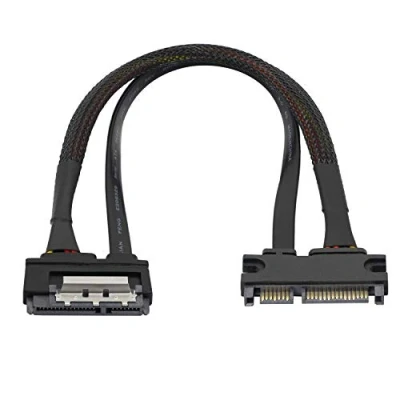 Afbeelding van 22 pins Sata verlengkabel, Gelrhonr 7+15 Mannelijke naar Vrouwelijke DATA en Power Combo verlengkabel met vergrendelslot, voor HDD, SSD, optische schijven, DVD branders, PCI kaarten 0.3M (6 Gbps/s)