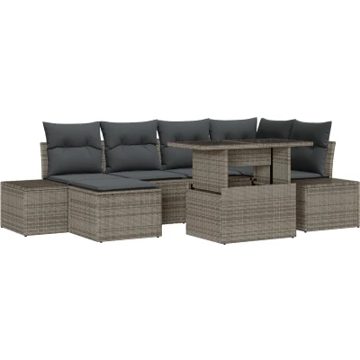 Afbeelding van vidaXL Tuinsofa Set van 7 Beige Rattan, Polyester Buiten Sofaset