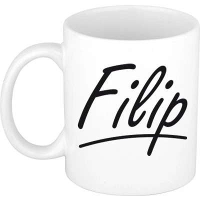 Afbeelding van Filip voornaam kado beker / mok sierlijke letters gepersonaliseerde met Naam mokken