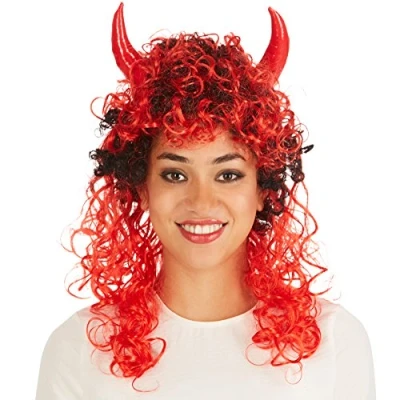 Afbeelding van dressforfun Pruik duivel lang haar verkleedkleding kostuum halloween verkleden feestkleding carnavalskleding carnaval feestkledij partykleding 300727