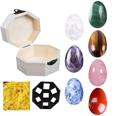 Afbeelding van WANGCL 7 Chakra Eivorm Edelsteen Set, Healing Crystal Stones Natuurlijke Reiki Crystals Edelstenen Voor Meditatie Kristaltherapie