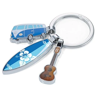 Afbeelding van TROIKA SURFMATE T1 KR16 14/CH nostalgische sleutelhanger met 3 hangers Bulli, surfplank, gitaar glanzend meerkleurig, multicolor, 10cm, Klassiek