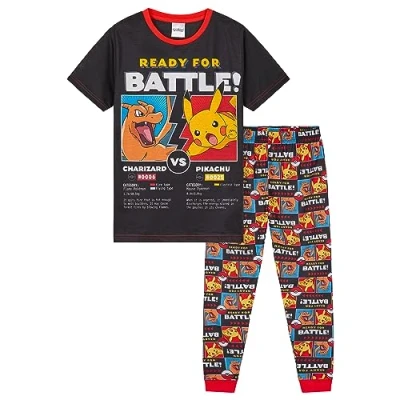 Afbeelding van Pokemon pyjama jongens kinderen 4 14 Jaar zomer winter nachtkleding bovendeel korte pyjamabroek lang, zwart/meerkleurig, 6 7