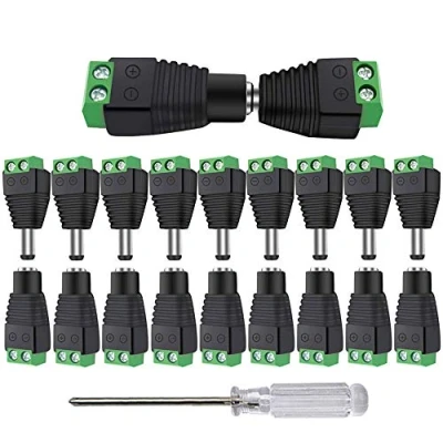 Afbeelding van Aiqeer 25 paar 12 V/24 V DC mannelijke aansluitingsset, 5,5 x 2,1 mm voeding, adapter, schroefklem, aansluiting, voor CCTV camera ledband (groen)