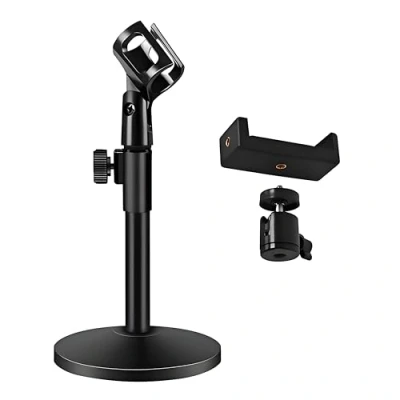 Afbeelding van Getaria microfoonstandaard, klapmicrofoon, tafelstatief microfoonclip A, inbegrepen, microfoonstandaard voor podcasts met vergaderingen (Ronde basis)