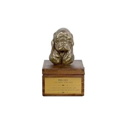 Afbeelding van Art Dog handgemaakte aangepaste hondenherdenkingsurn koudgegoten bronzen hondenkop op berkenbasis langdurige hondencrematiedoos 16x28x16cm Amerikaanse Cocker spaniël