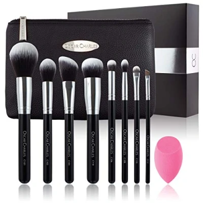 Afbeelding van Set van make upkwasten Oscar Charles: 8 professionele upkwasten, beauty blender en uphandtasje in een mooie geschenkdoos