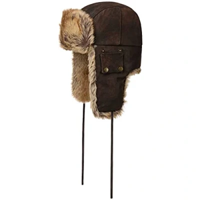 Afbeelding van Stetson Classic Pigskin Pilotenmuts Heren chapka leren muts met voering voor Herfst/Winter M (56 57 cm) bruin