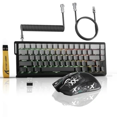 Afbeelding van ATTACK SHARK 3 in 1 draadloos X68PROHE toetsenbord en X11 gamingmuis, BT/2.4G/bedraad, 8000Hz snelle trigger magnetische schakelaar, PixArt PAW3311, 22000DPI, opgerolde C01PRO kabel Zwart Verloop