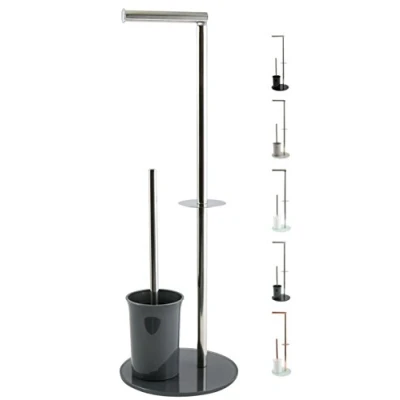 Afbeelding van MSV Bergamo WC borstelhouder van roestvrij staal en glas, houder grijs, 3 in 1