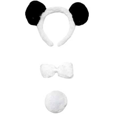 Afbeelding van Petitebelle Panda Halloween Kerstmis hoofdband bowtie staart unisex kind 3 stuks kostuum eenheidsmaat wit