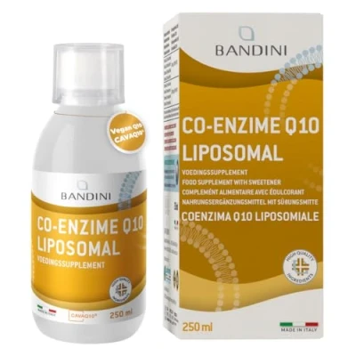 Afbeelding van Bandini® Co enzym Q10 Liposomale vloeistof 250 ml, 200 mg CoQ10 Ubiquinone, voedingssupplement met hoge dosering en absorptie, antioxidant, veganistisch, glutenvrij, GMO vrij, doseerdop