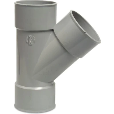 Afbeelding van T stuk 45 graden PVC U 75 mm lijmmof grijs KOMO