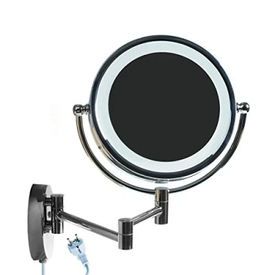 Afbeelding van HIMRY 8,5 inch verlichte wandspiegel make up spiegel, 7x vergroting, 21,5cm LED up, scheren, badkamerspiegel opvouwbaar verstelbaar, verchroomd metaal, KXD3132