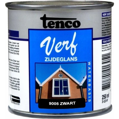 Afbeelding van Tenco TencoVerf Waterbasis Zijdeglans 0,25 ltr zwart (RAL 9005) Zijdeglansverf voor hout binnen (waterbasis)