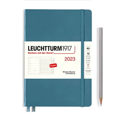 Afbeelding van LEUCHTTURM1917 365887 weekkalender &amp; notitieboek medium (A5) 2023, 12 maanden, Stone Blue, Engels