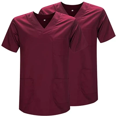 Afbeelding van MISEMIYA Verpakking van 2 stuks, uniseks, gezondheiduniform, medisch uniform, ref. 817 x 2, Granaatrood 21, 3XL